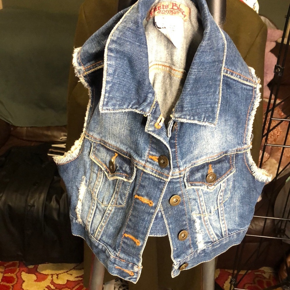 Paris blues Denim Vest with Distressed Details Small